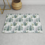 Watercolor forest green snow Christmas pine tree Rug Gallery Image 1
