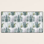 Watercolor forest green snow Christmas pine tree Desk Mat Gallery Image 3