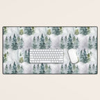 Watercolor forest green snow Christmas pine tree Desk Mat Gallery Image 1