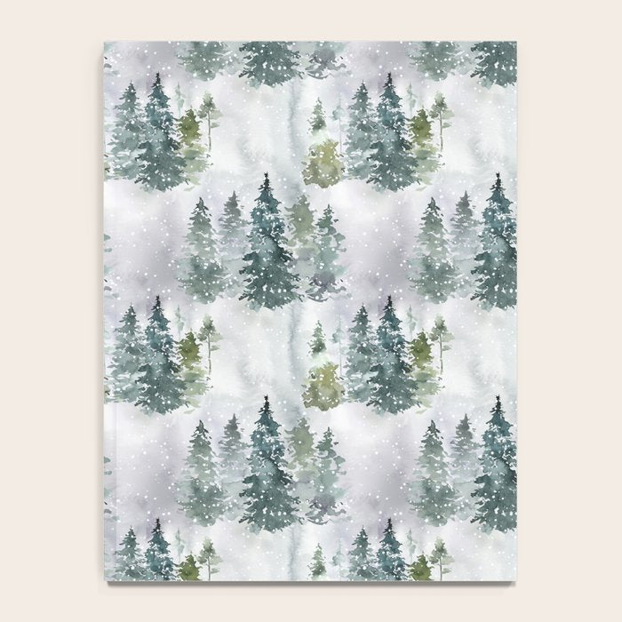 Watercolor forest green snow Christmas pine tree Notebook Gallery Image 4