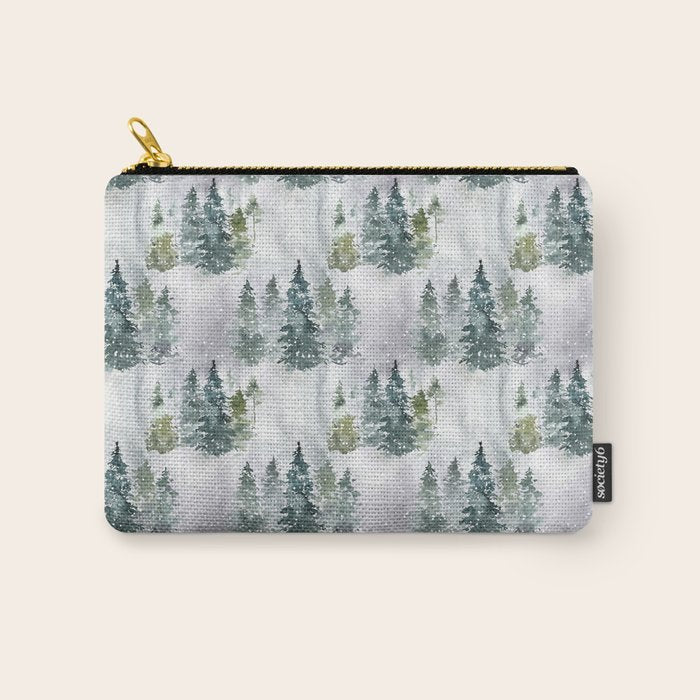 Watercolor forest green snow Christmas pine tree Carry All Pouch Gallery Image 1