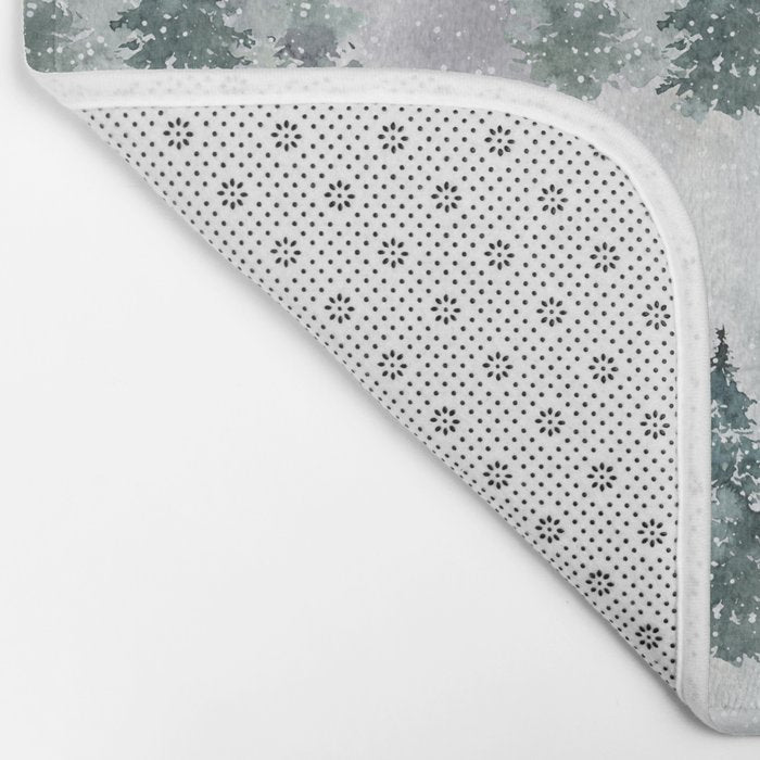 Watercolor forest green snow Christmas pine tree Bath Mat Gallery Image 2