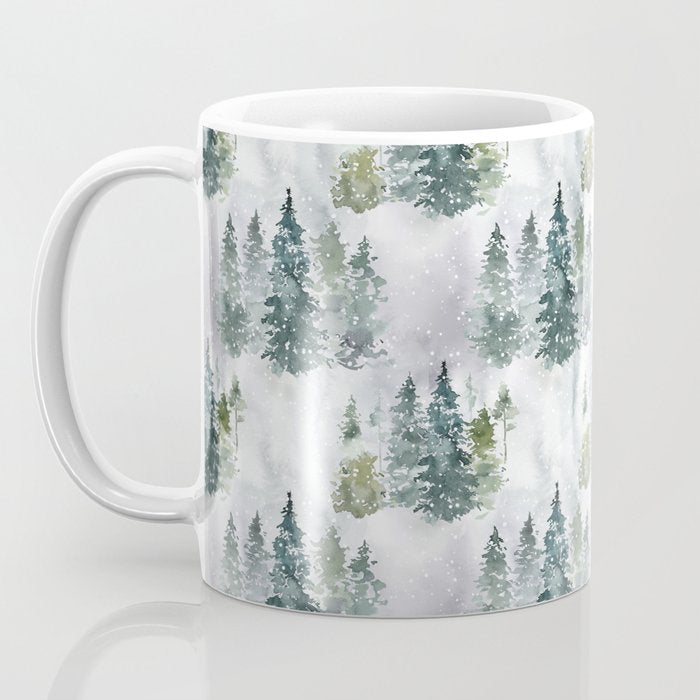 Watercolor forest green snow Christmas pine tree Coffee Mug Gallery Image 3