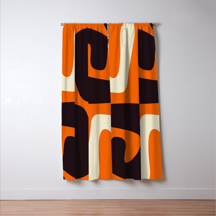 Mid Century Modern Mythos Abstract Black Orange Cream Window Curtain Gallery Image 3