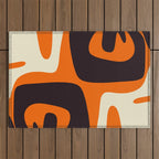 Mid Century Modern Mythos Abstract Black Orange Cream Outdoor Rug Gallery Image 1