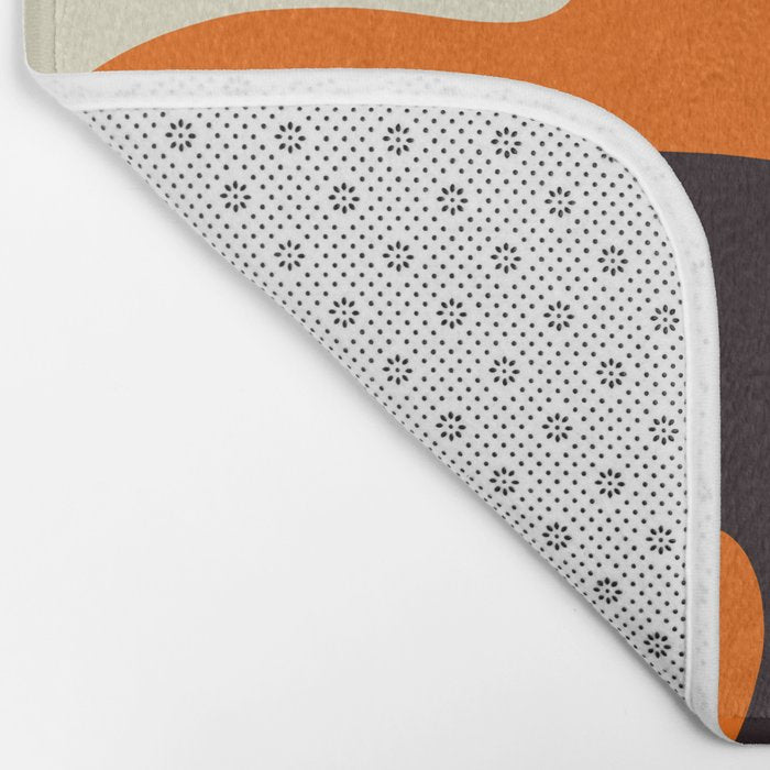 Mid Century Modern Mythos Abstract Black Orange Cream Bath Mat Gallery Image 2