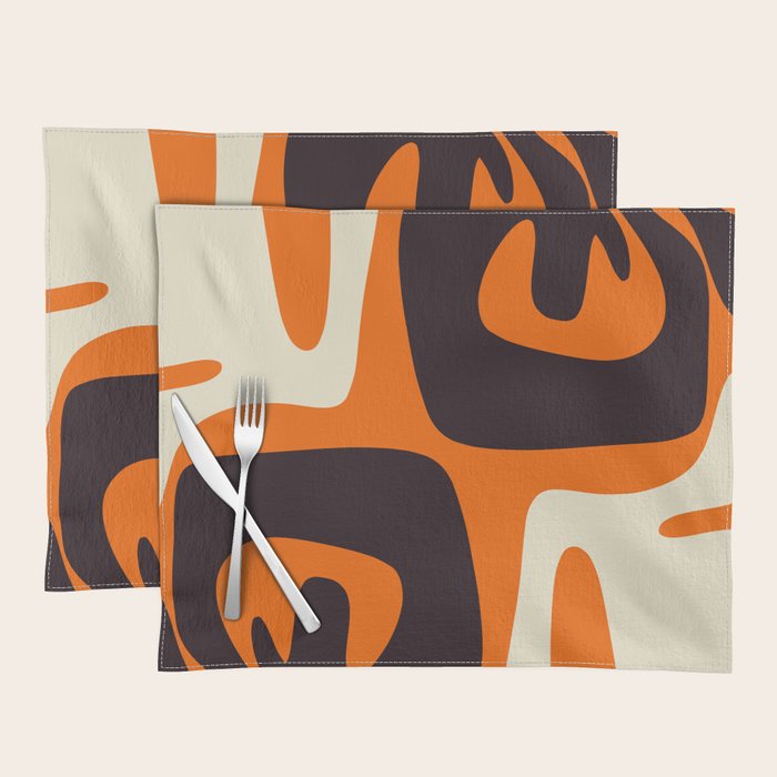 Mid Century Modern Mythos Abstract Black Orange Cream Placemat Gallery Image 1