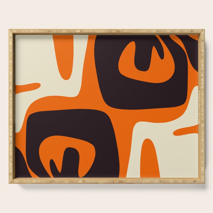Mid Century Modern Mythos Abstract Black Orange Cream Serving Tray Gallery Image 1