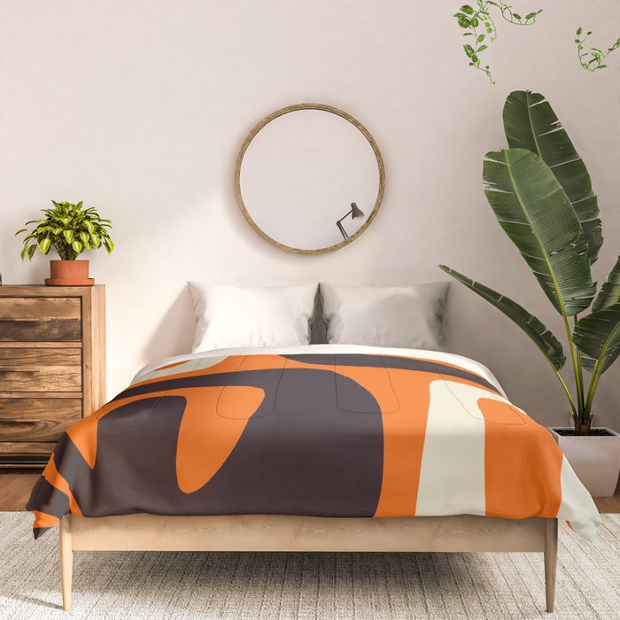 Mid Century Modern Mythos Abstract Black Orange Cream Comforter Gallery Image 3