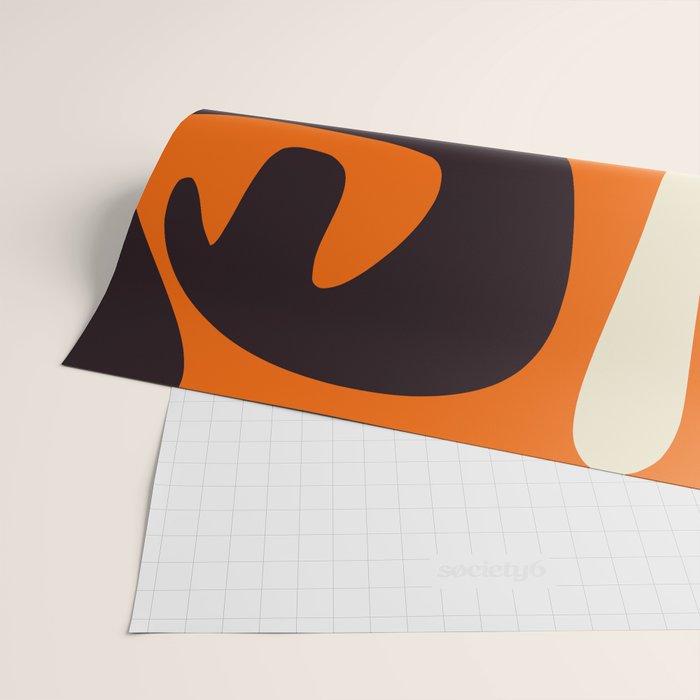 Mid Century Modern Mythos Abstract Black Orange Cream Wrapping Paper Gallery Image 2