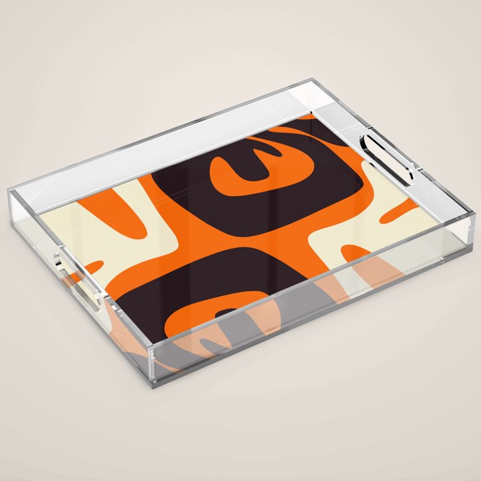 Mid Century Modern Mythos Abstract Black Orange Cream Acrylic Tray Gallery Image 1