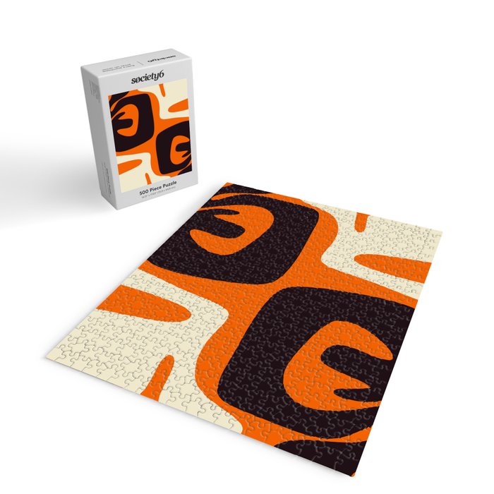 Mid Century Modern Mythos Abstract Black Orange Cream Jigsaw Puzzle Gallery Image 2