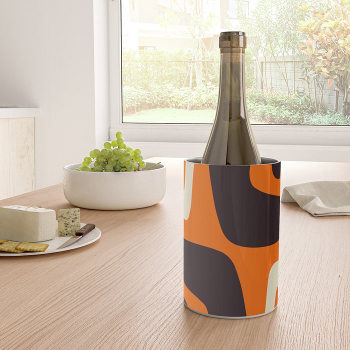 Mid Century Modern Mythos Abstract Black Orange Cream Wine Chiller Gallery Image 4