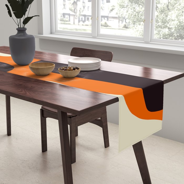 Mid Century Modern Mythos Abstract Black Orange Cream Table Runner Gallery Image 2