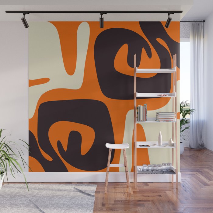 Mid Century Modern Mythos Abstract Black Orange Cream Wall Mural Gallery Image 1