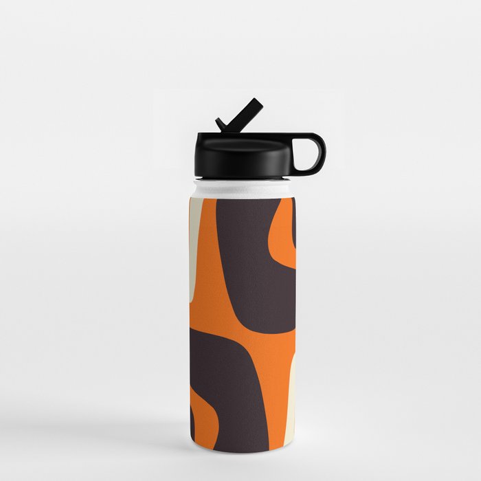 Mid Century Modern Mythos Abstract Black Orange Cream Water Bottle Gallery Image 1