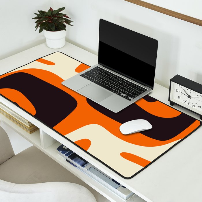 Mid Century Modern Mythos Abstract Black Orange Cream Desk Mat Gallery Image 2