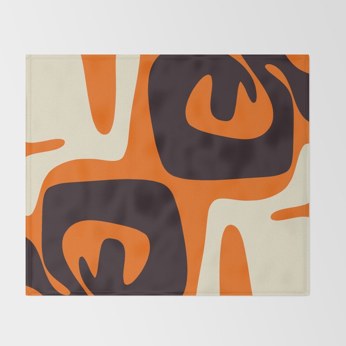 Mid Century Modern Mythos Abstract Black Orange Cream Throw Blanket Gallery Image 2