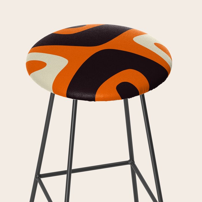 Mid Century Modern Mythos Abstract Black Orange Cream Stool Gallery Image 2