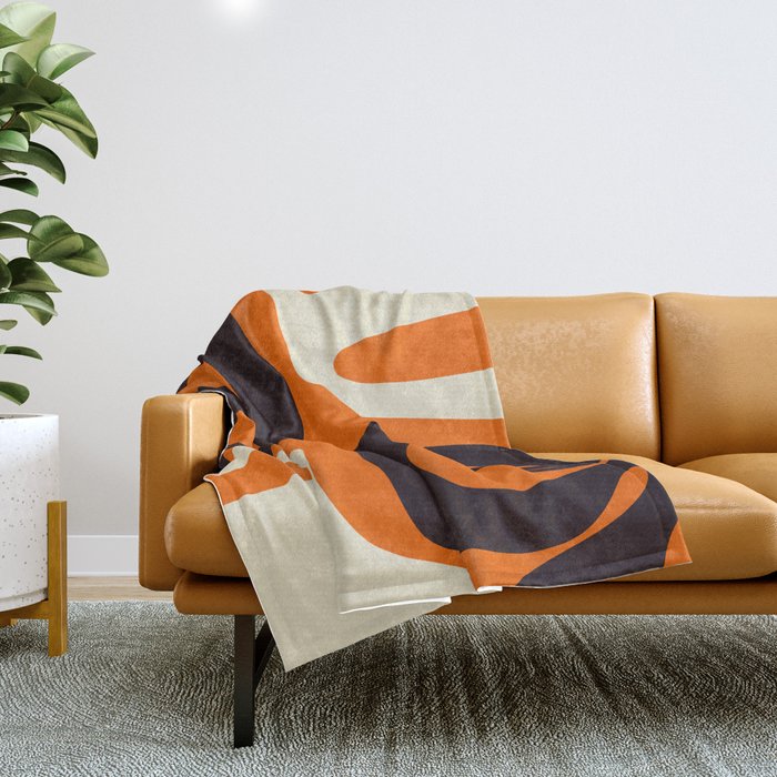 Mid Century Modern Mythos Abstract Black Orange Cream Throw Blanket Gallery Image 1