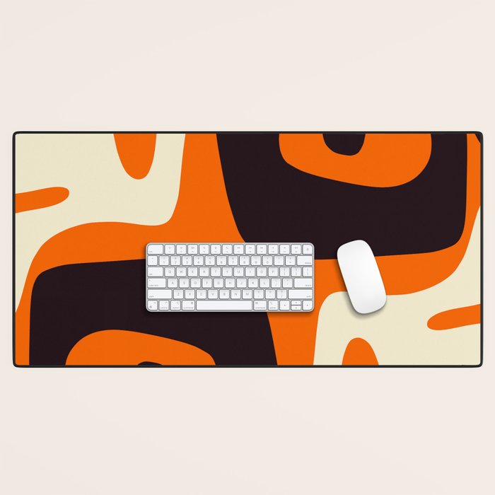 Mid Century Modern Mythos Abstract Black Orange Cream Desk Mat Gallery Image 1