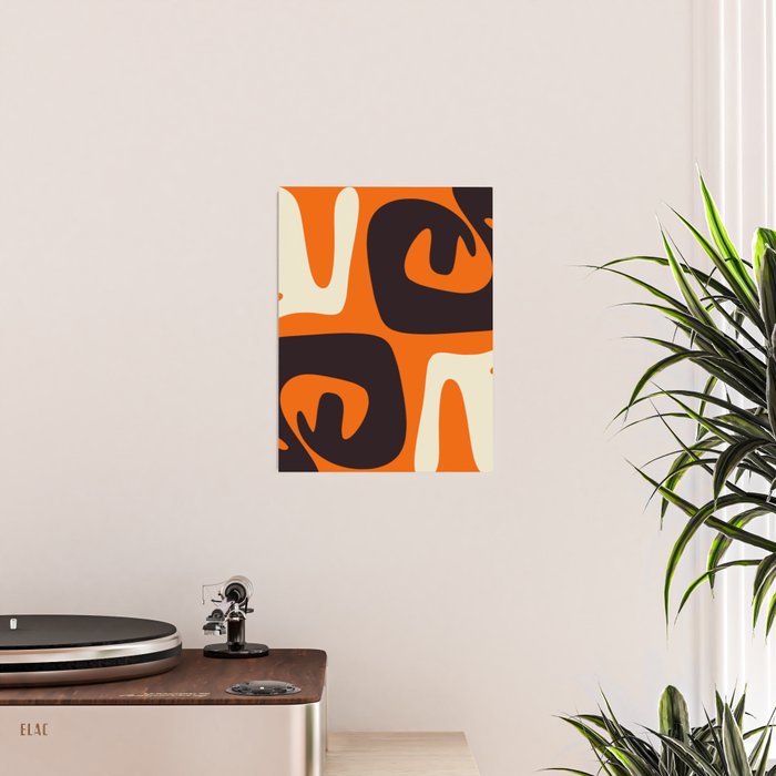 Mid Century Modern Mythos Abstract Black Orange Cream Poster Gallery Image 2