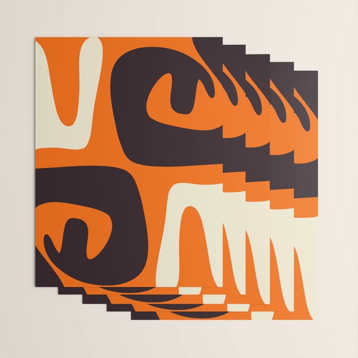 Mid Century Modern Mythos Abstract Black Orange Cream Wrapping Paper Gallery Image 3