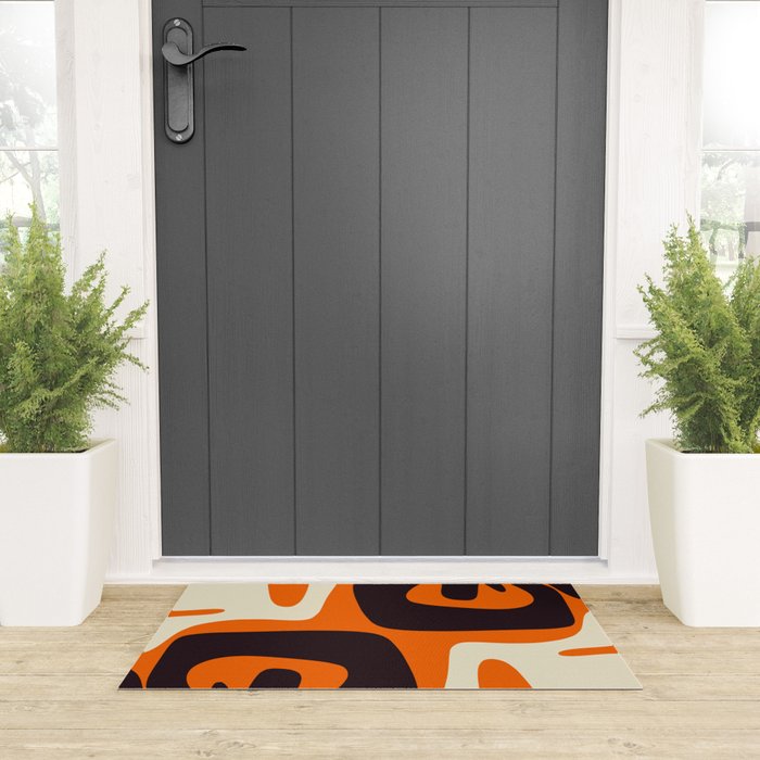 Mid Century Modern Mythos Abstract Black Orange Cream Welcome Mat Gallery Image 3