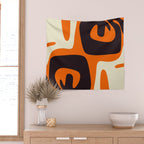 Mid Century Modern Mythos Abstract Black Orange Cream Wall Tapestry Gallery Image 2