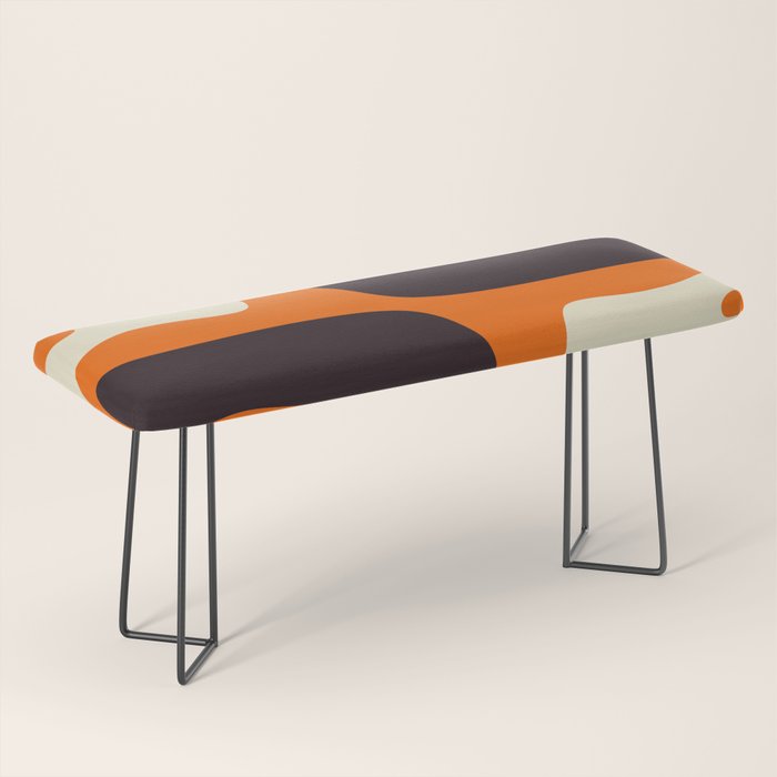 Mid Century Modern Mythos Abstract Black Orange Cream Bench Gallery Image 1