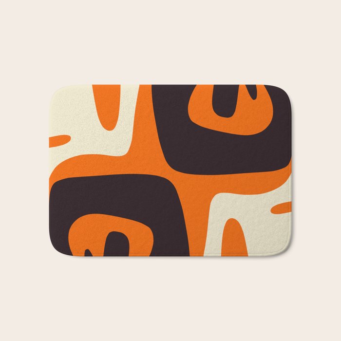 Mid Century Modern Mythos Abstract Black Orange Cream Bath Mat Gallery Image 1