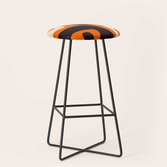 Mid Century Modern Mythos Abstract Black Orange Cream Stool Gallery Image 1