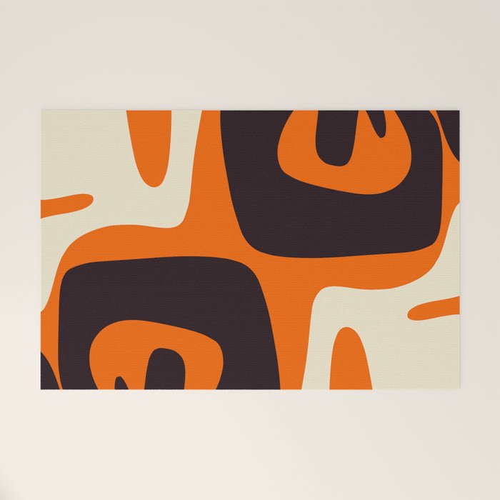 Mid Century Modern Mythos Abstract Black Orange Cream Welcome Mat Gallery Image 1