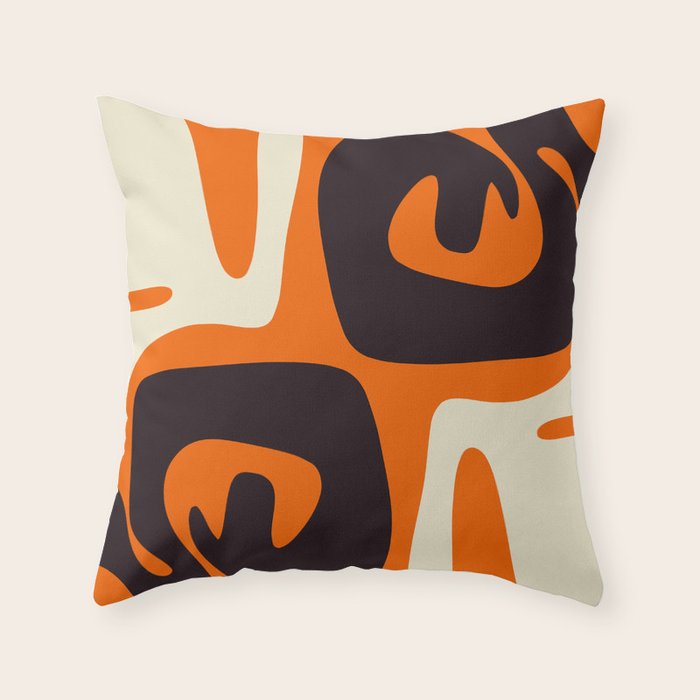 Mid Century Modern Mythos Abstract Black Orange Cream Throw Pillow Gallery Image 6