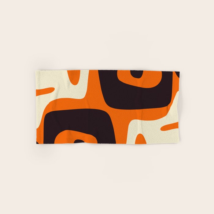 Mid Century Modern Mythos Abstract Black Orange Cream Bath Towel Gallery Image 1