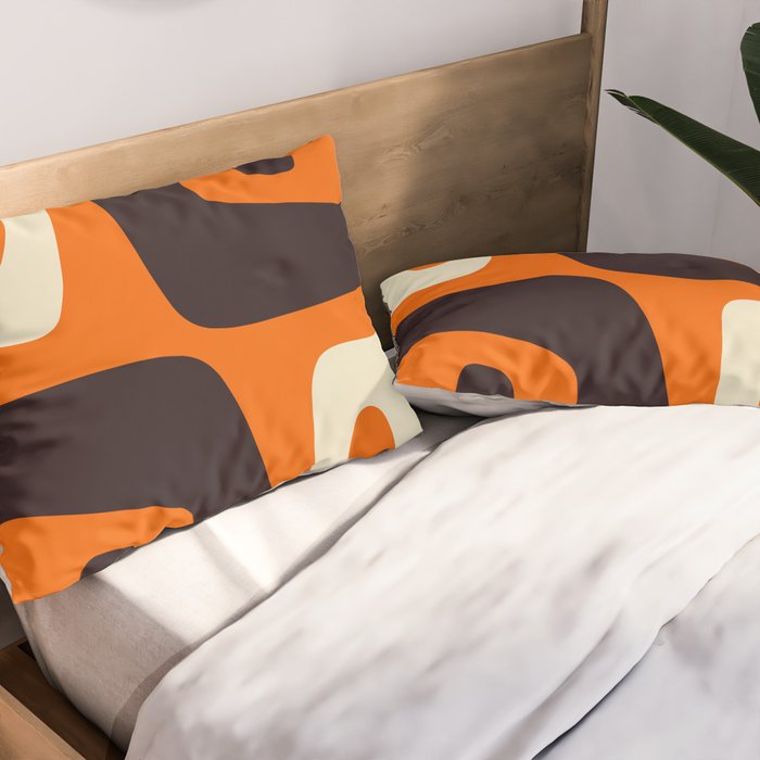 Mid Century Modern Mythos Abstract Black Orange Cream Pillow Sham Gallery Image 2
