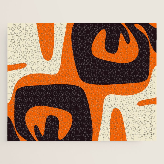 Mid Century Modern Mythos Abstract Black Orange Cream Jigsaw Puzzle Gallery Image 1