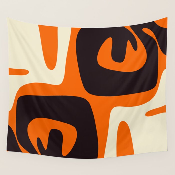 Mid Century Modern Mythos Abstract Black Orange Cream Wall Tapestry Gallery Image 4