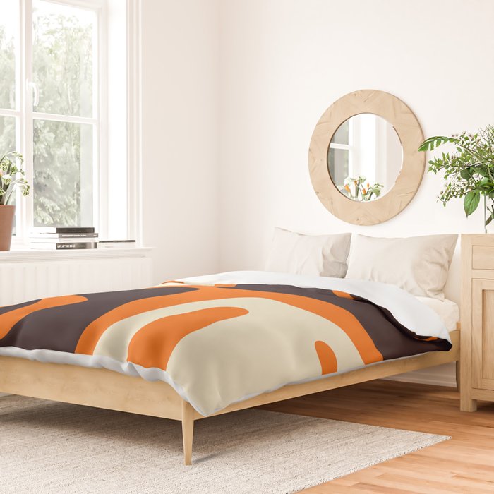 Mid Century Modern Mythos Abstract Black Orange Cream Duvet Cover Gallery Image 2