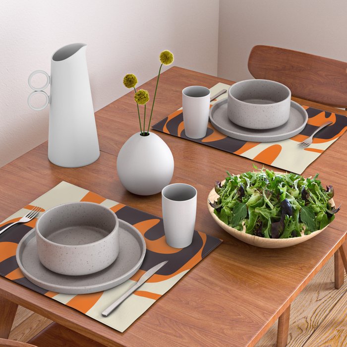 Mid Century Modern Mythos Abstract Black Orange Cream Placemat Gallery Image 2