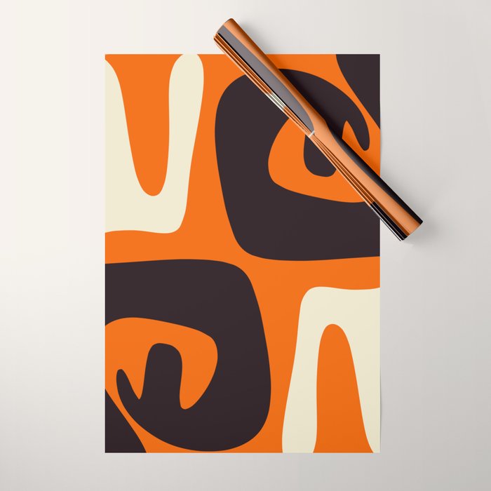Mid Century Modern Mythos Abstract Black Orange Cream Wrapping Paper Gallery Image 1