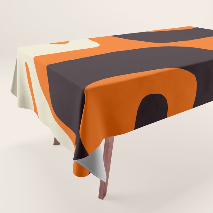 Mid Century Modern Mythos Abstract Black Orange Cream Tablecloth Gallery Image 1