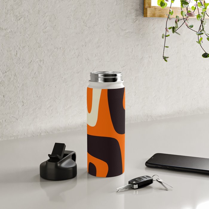 Mid Century Modern Mythos Abstract Black Orange Cream Water Bottle Gallery Image 4