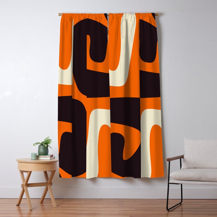 Mid Century Modern Mythos Abstract Black Orange Cream Window Curtain Gallery Image 5
