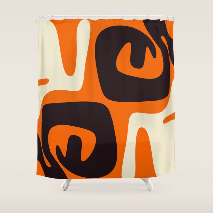 Mid Century Modern Mythos Abstract Black Orange Cream Shower Curtain Gallery Image 1