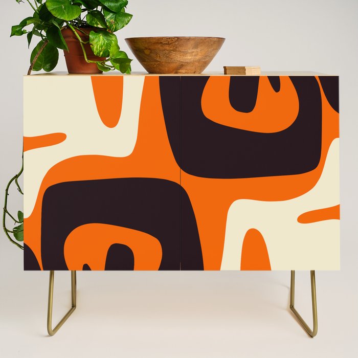 Mid Century Modern Mythos Abstract Black Orange Cream Credenza Gallery Image 1