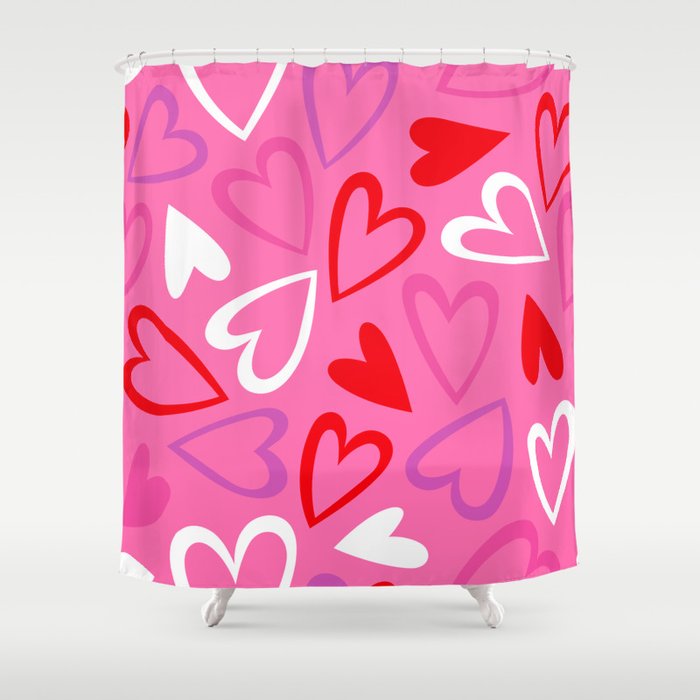 Pink love heart cartoon pattern Shower Curtain Gallery Image 1