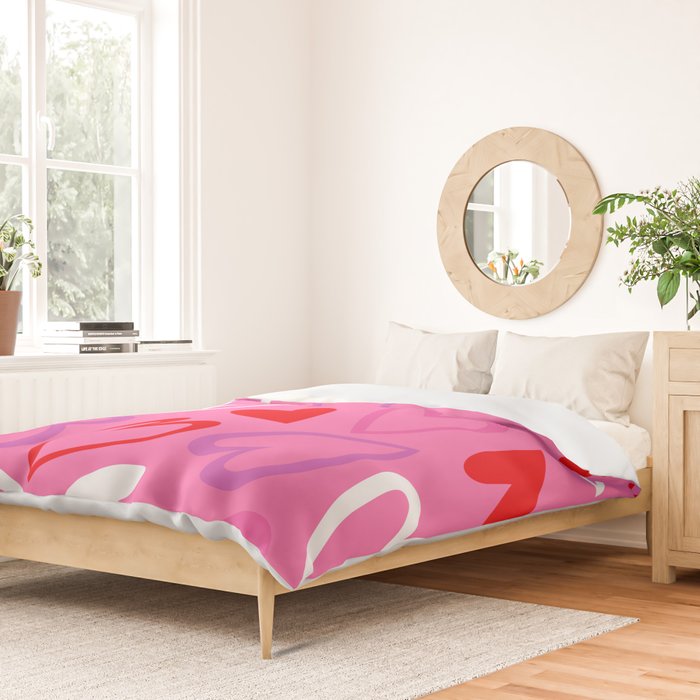 Pink love heart cartoon pattern Duvet Cover Gallery Image 2