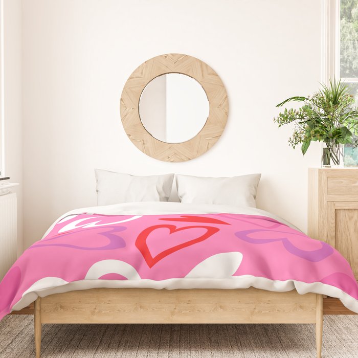 Pink love heart cartoon pattern Duvet Cover Gallery Image 3