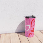 Pink love heart cartoon pattern Travel Mug Gallery Image 4